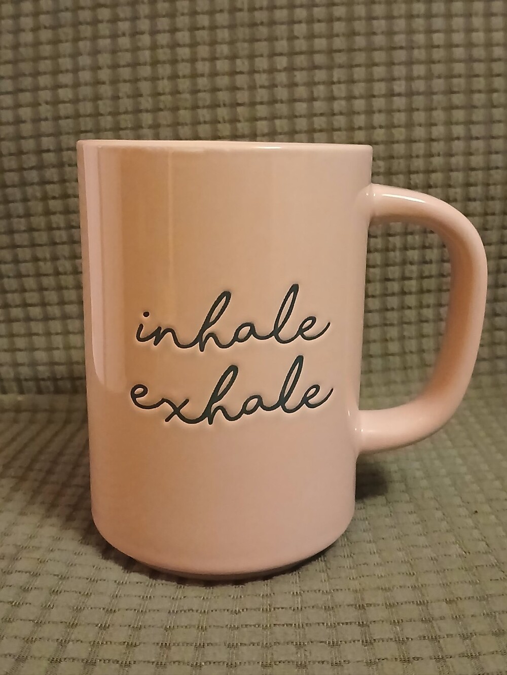 Room Essentials Pink Ceramic Mug with "inhale exhale" (063026A)